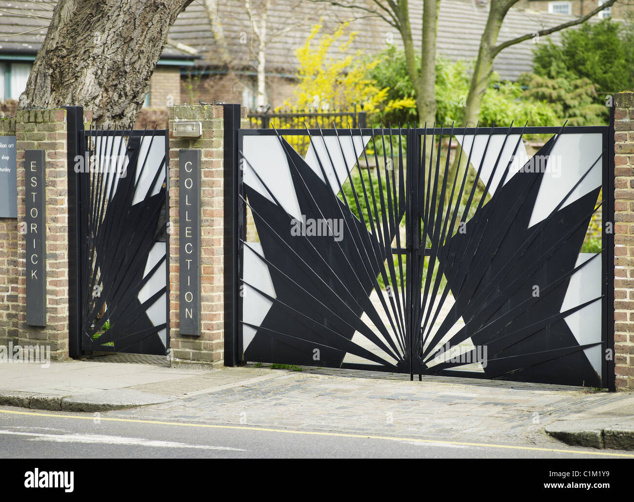 Estorick Collection of Modern Italian Art, Canonbury Square, Islington, London. Futurist gates. Stock Photo