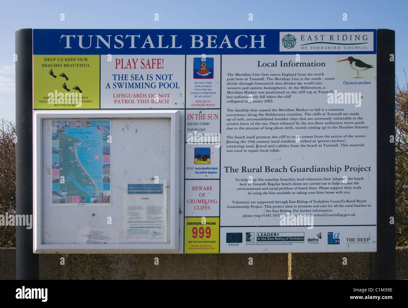 tunstall on the yorkshire coast where the greenwich meridian leaves the UK Stock Photo
