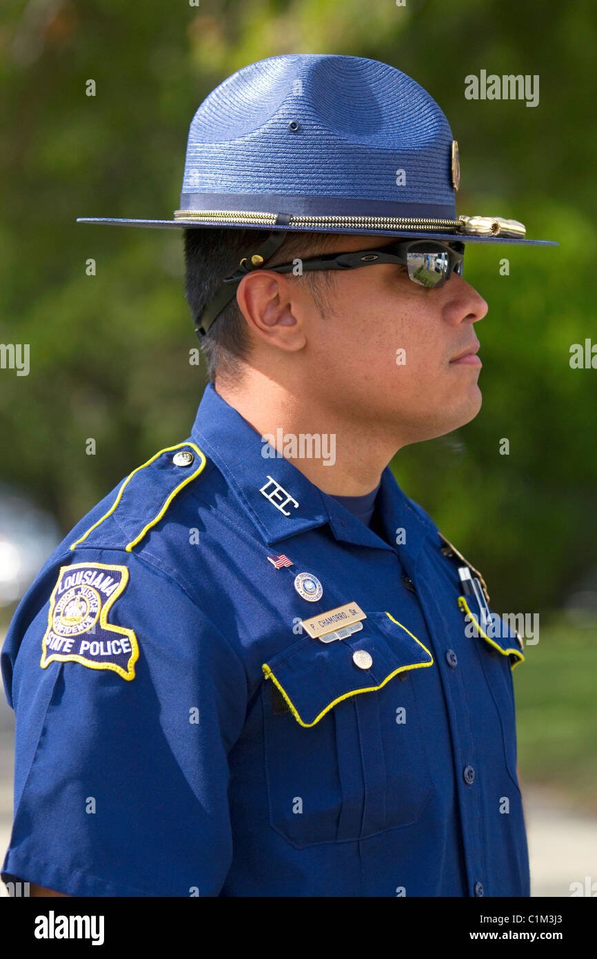 Louisiana State Trooper watches over a demonstration in Baton Rouge, Louisiana, USA. Stock Photo