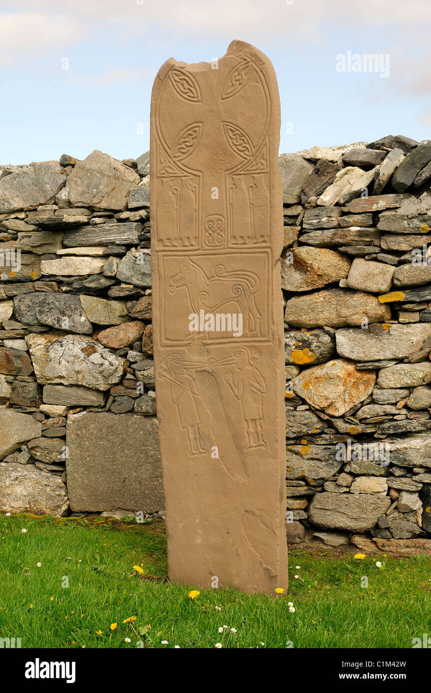 United Kingdom, Scotland, Shetland Islands, Pictish Stone Stock Photo