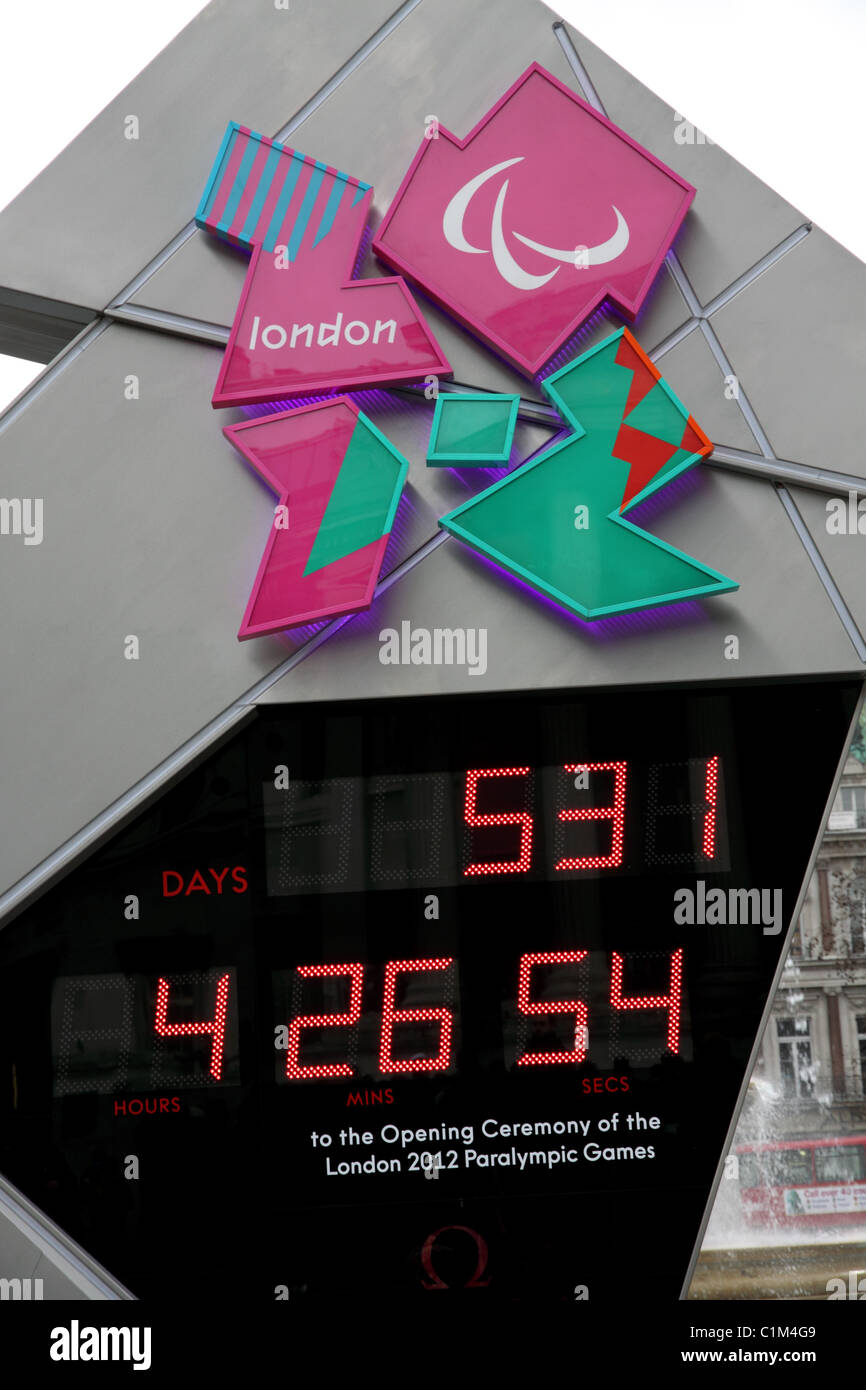 Olympic clock counting down in London's Trafalgar Square in 2011 Stock