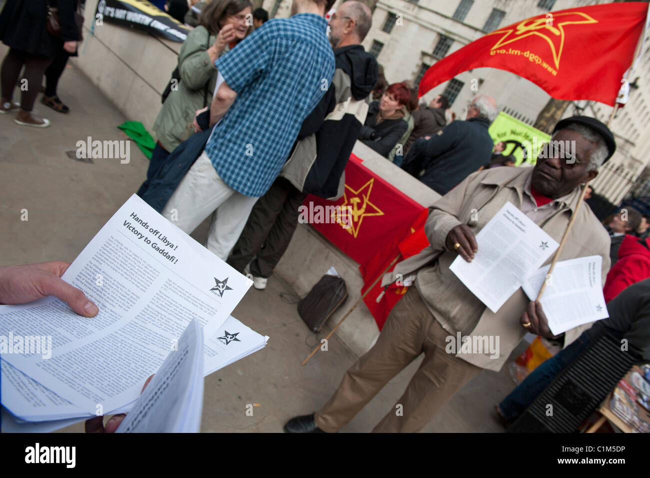 Members of the Communist Party of Great Britain stage a peace protest in support of Colonel Gaddafi in Libya Stock Photo