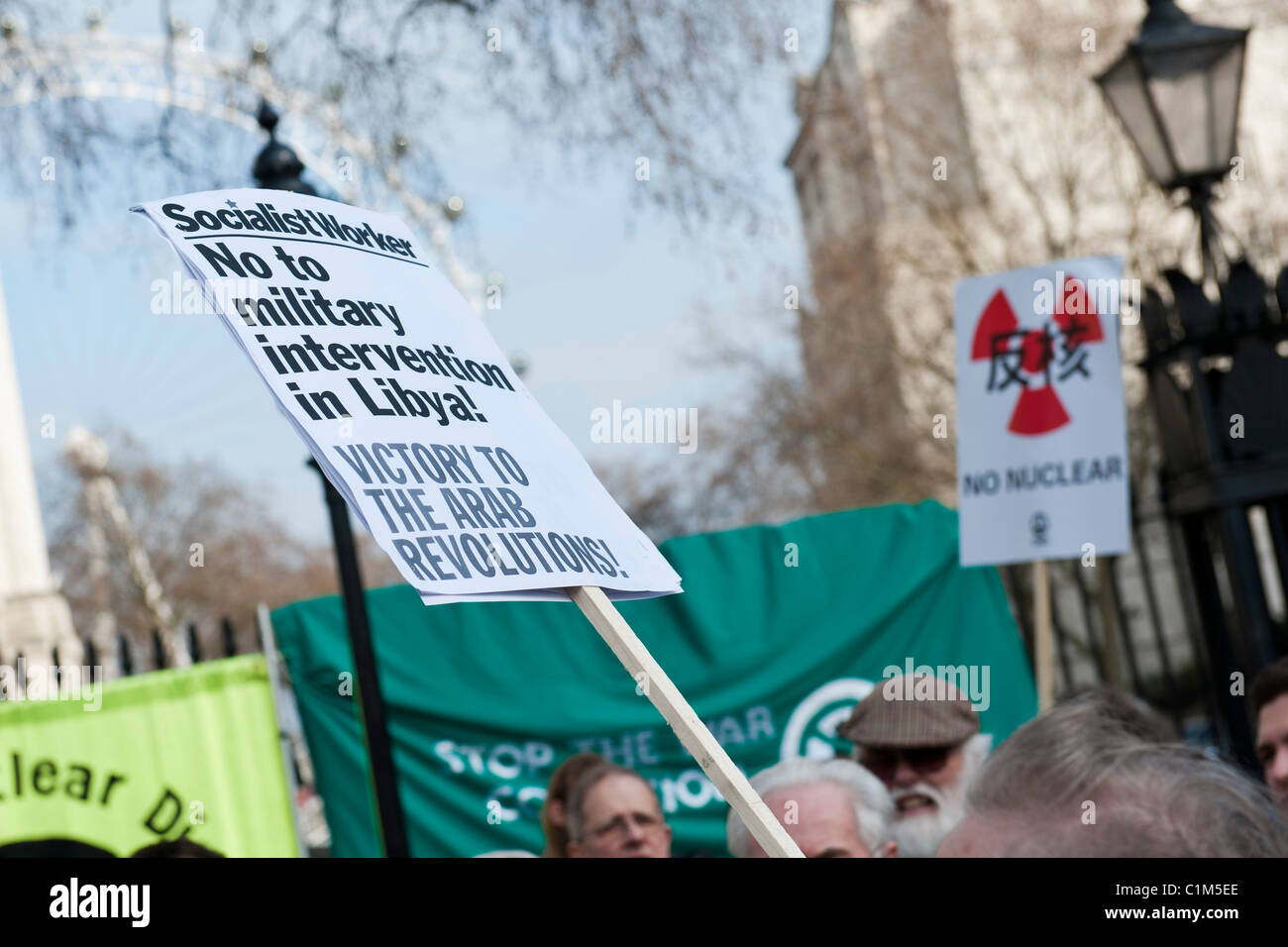 Members of the Communist Party of Great Britain stage a peace protest in support of Colonel Gaddafi in Libya Stock Photo