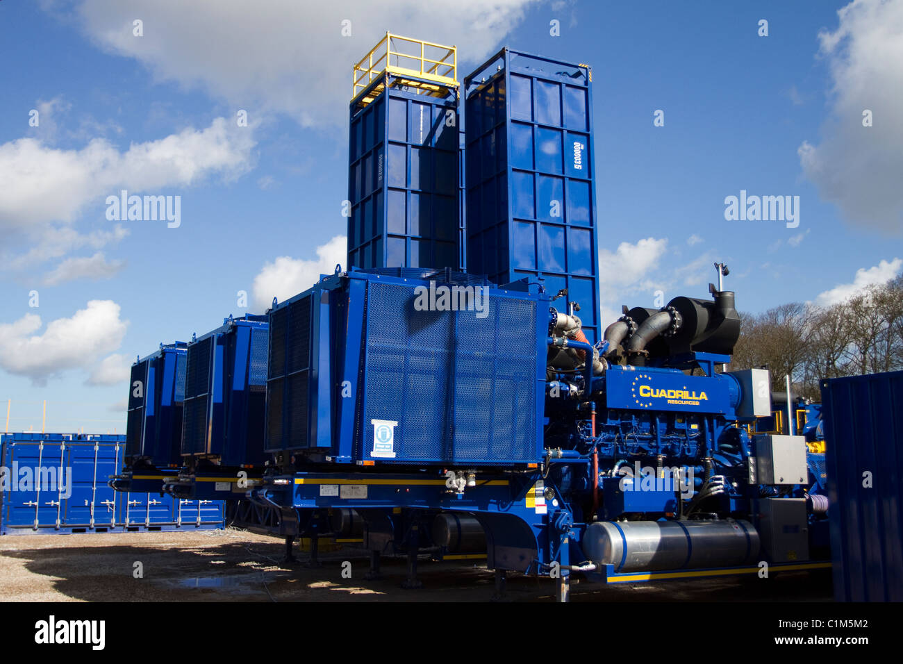 Blender at Cuadrilla Resources drilling equipment at Shale Gas Drill Site,  Presse Hall Farm, Singleton, Blackpool, Lancashire, Stock Photo