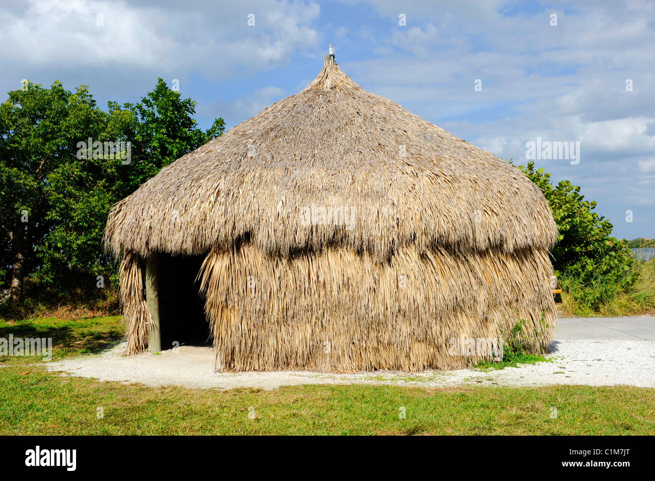 Hernando De Soto National Memorial Park Bradenton Florida and early Indian thached hut or home Stock Photo
