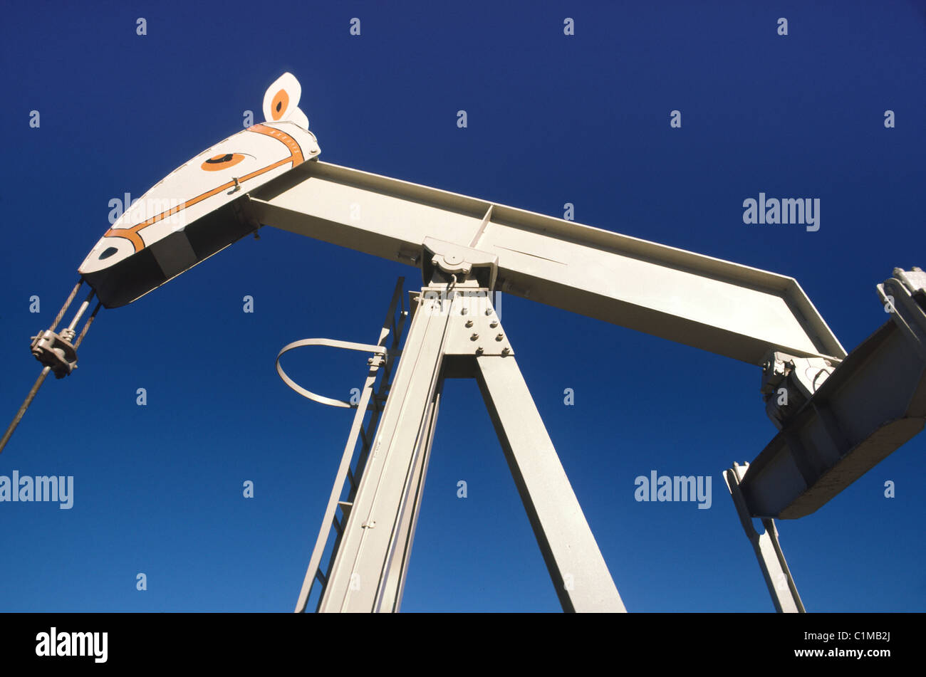 Donkey's head painted on pump jack, used to lift crude oil from the