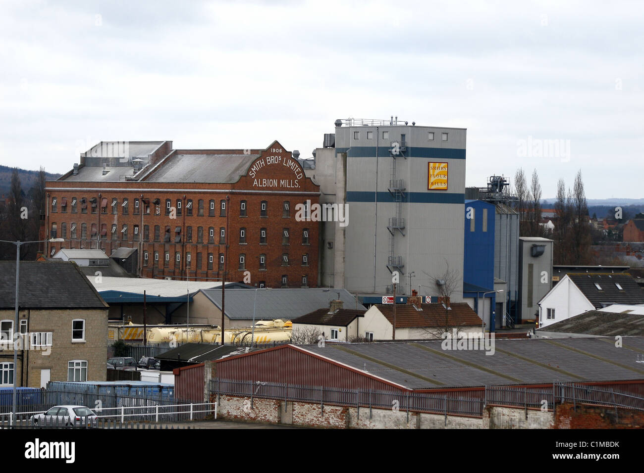 landscape scene of smiths flour mill in Worksop, Notts, England Stock Photo