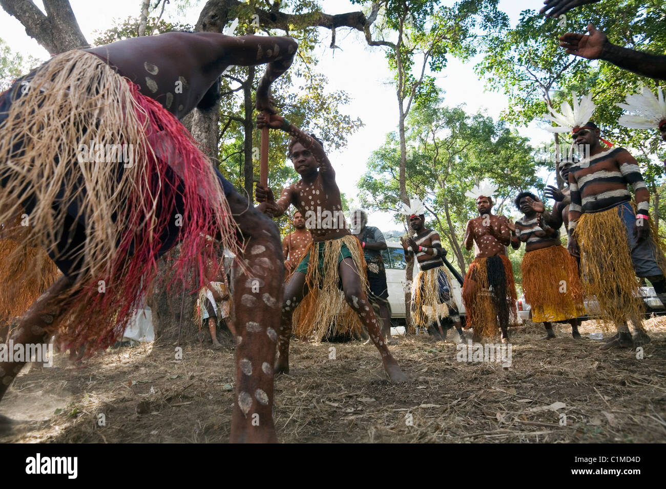 Indigenous dancers from the Aurukun aboriginal community.  Laura Aboriginal Dance Festival, Laura, Queensland, Australia Stock Photo