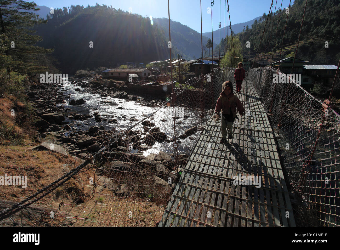 Water stream in Nepal Himalaya Stock Photo