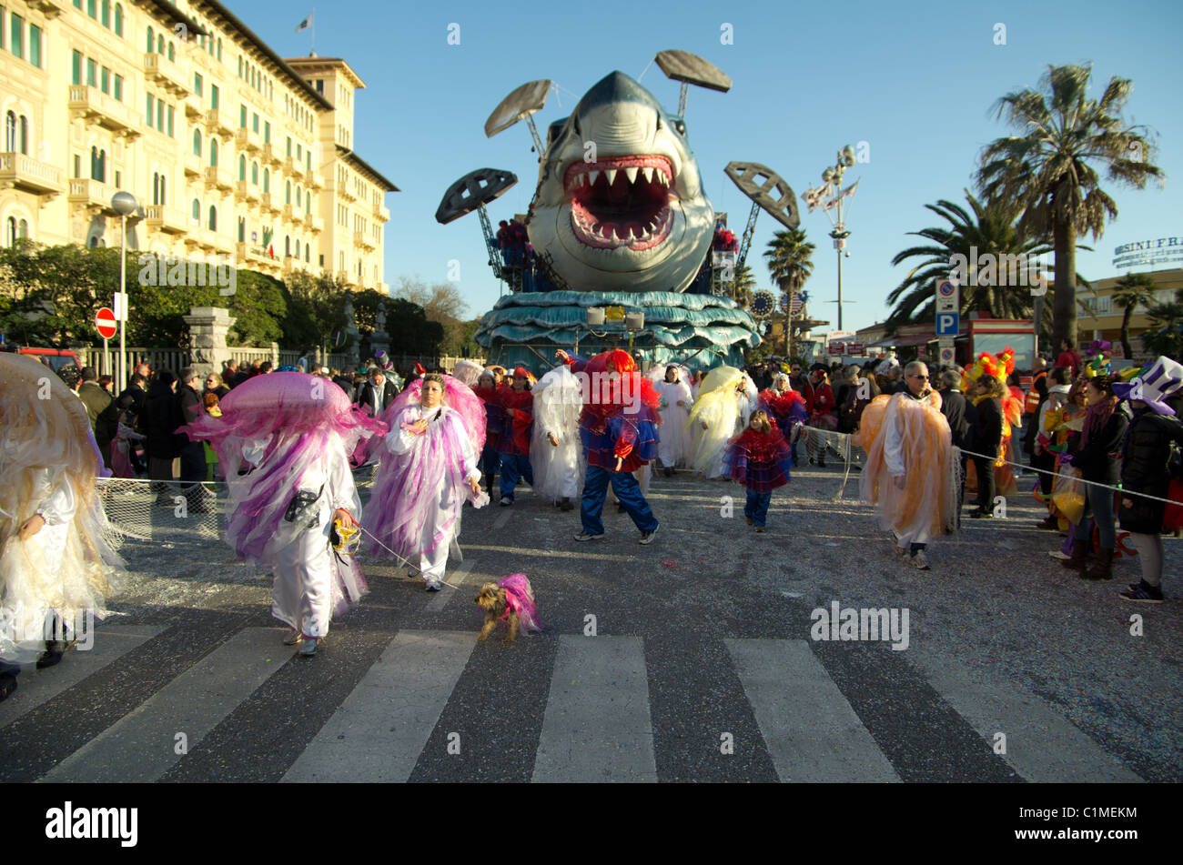 VIAREGGIO, ITALY MARCH 8 Carnival float parades on the promenade of