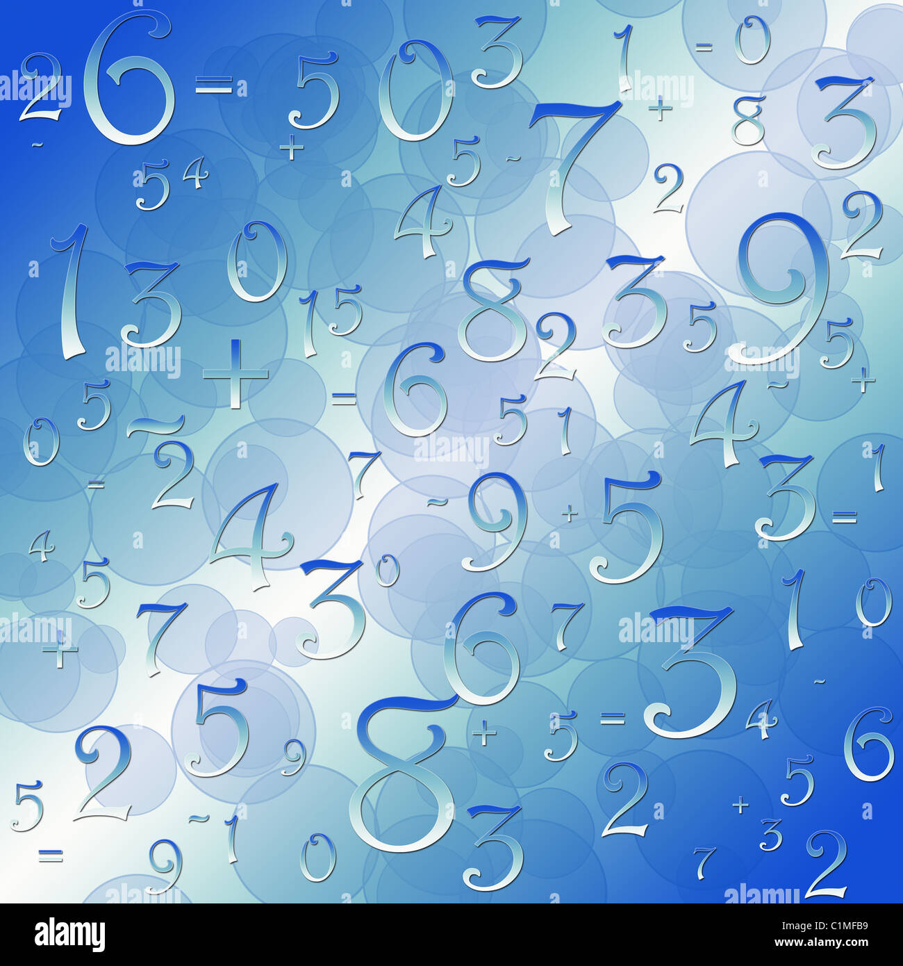 Maths numbers and signs on blue background Stock Photo - Alamy