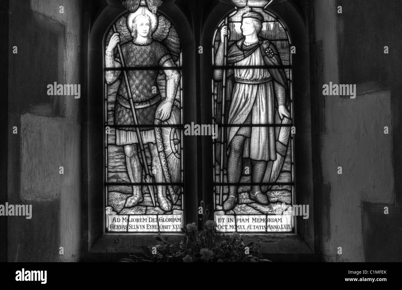 Nights Templar window. St Mary the Virgin church, St Briavels, Forest of Dean, UK. Stock Photo