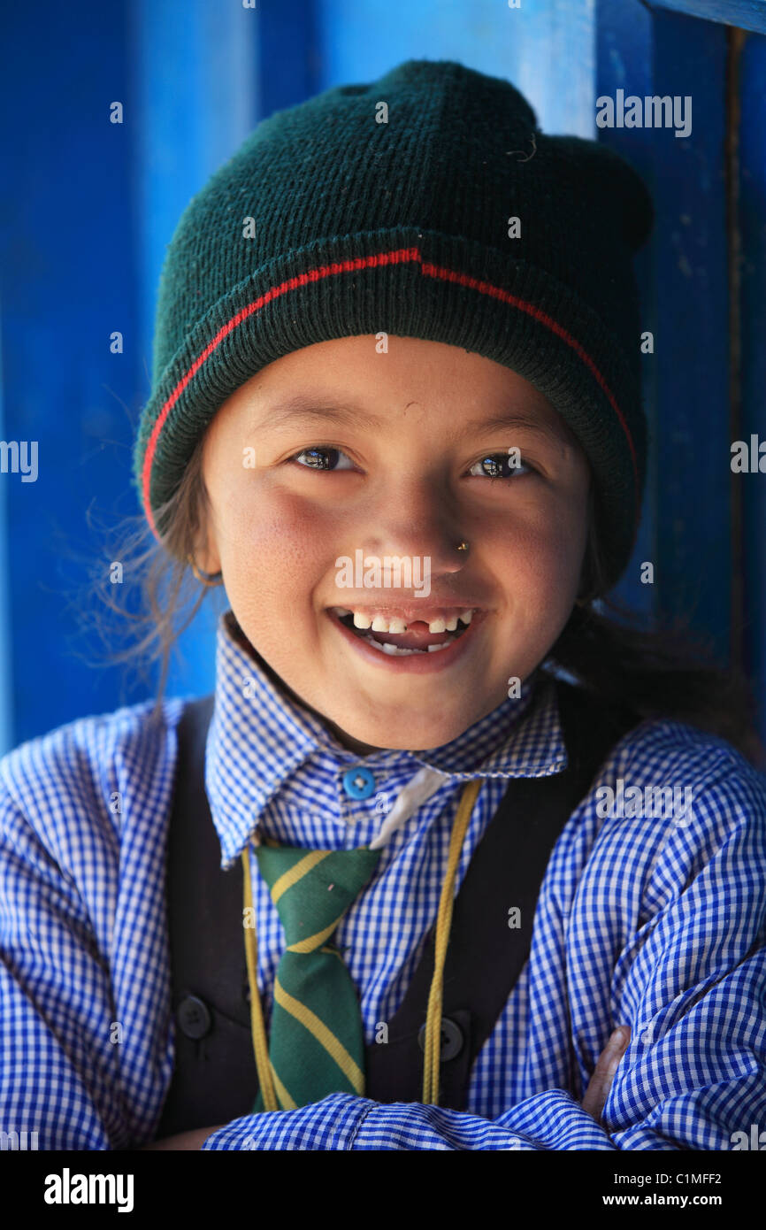 Nepali School kid in Nepal Himalaya Stock Photo