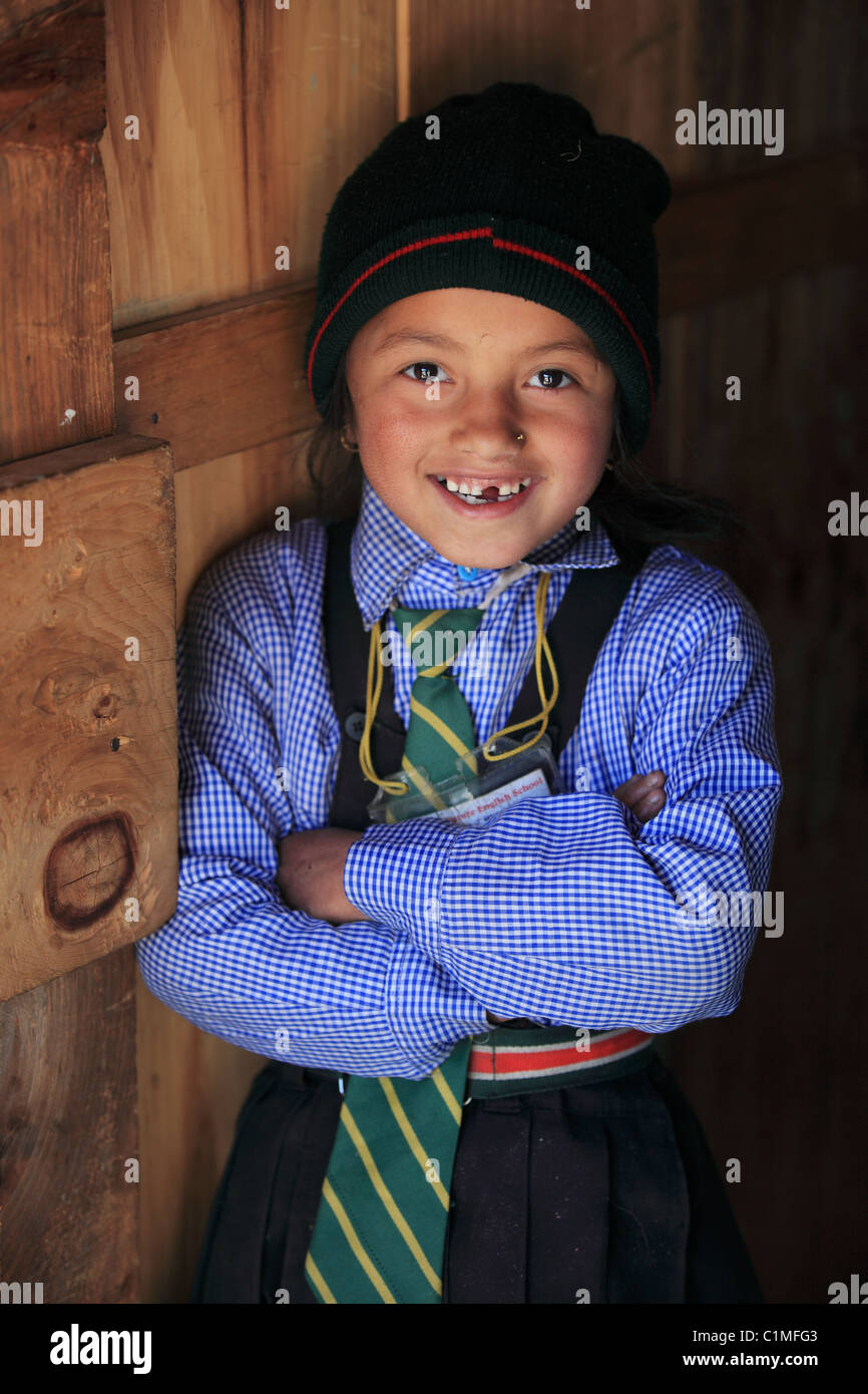 Nepali School kid  in Nepal Himalaya Stock Photo