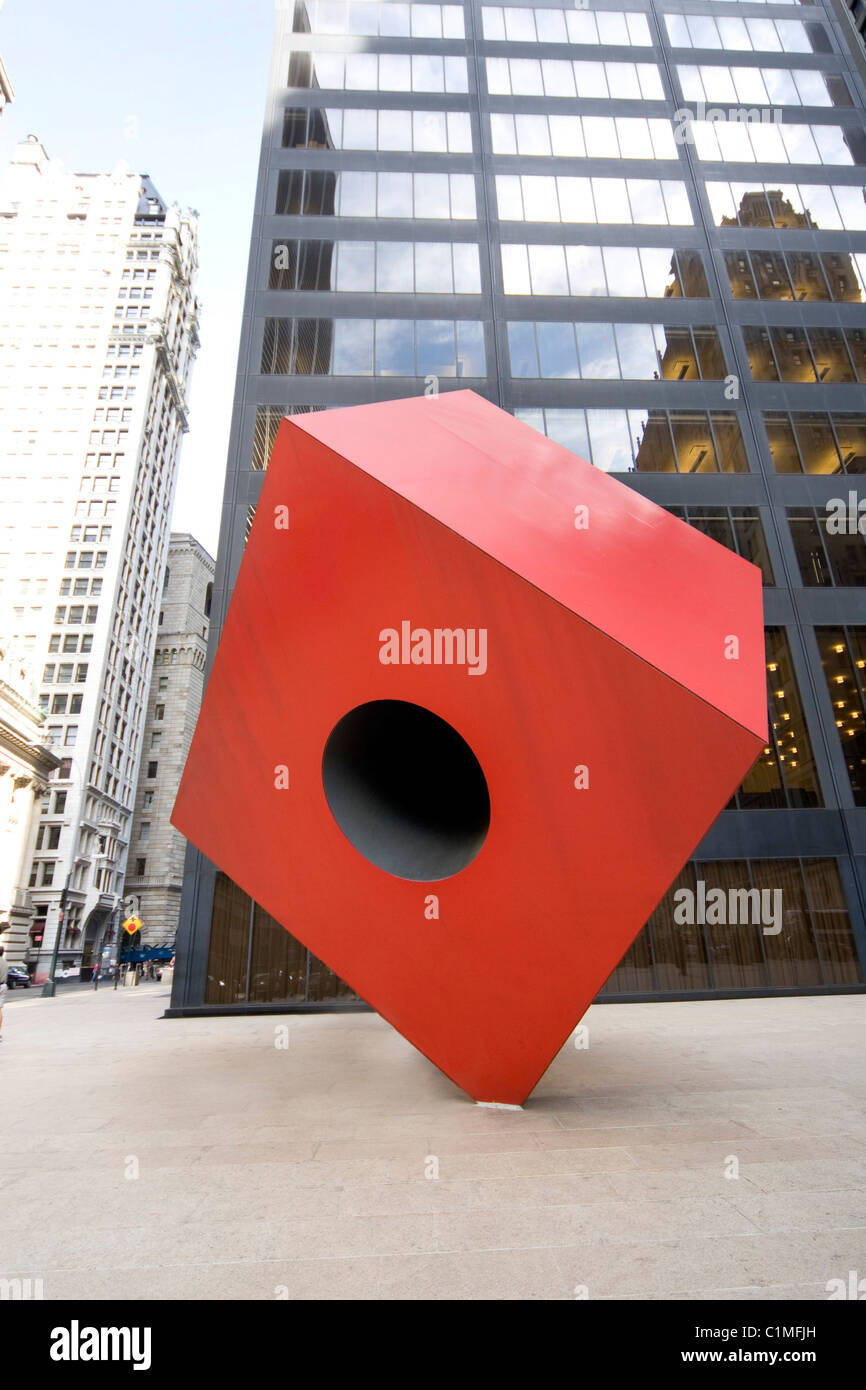 Red modern art cube new york Stock Photo