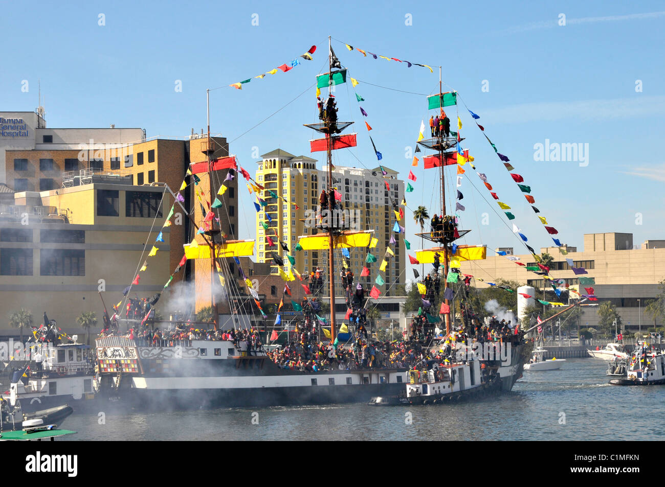 Gasparilla Pirate Boat during Festival Tampa Florida Hillsborough River Stock Photo
