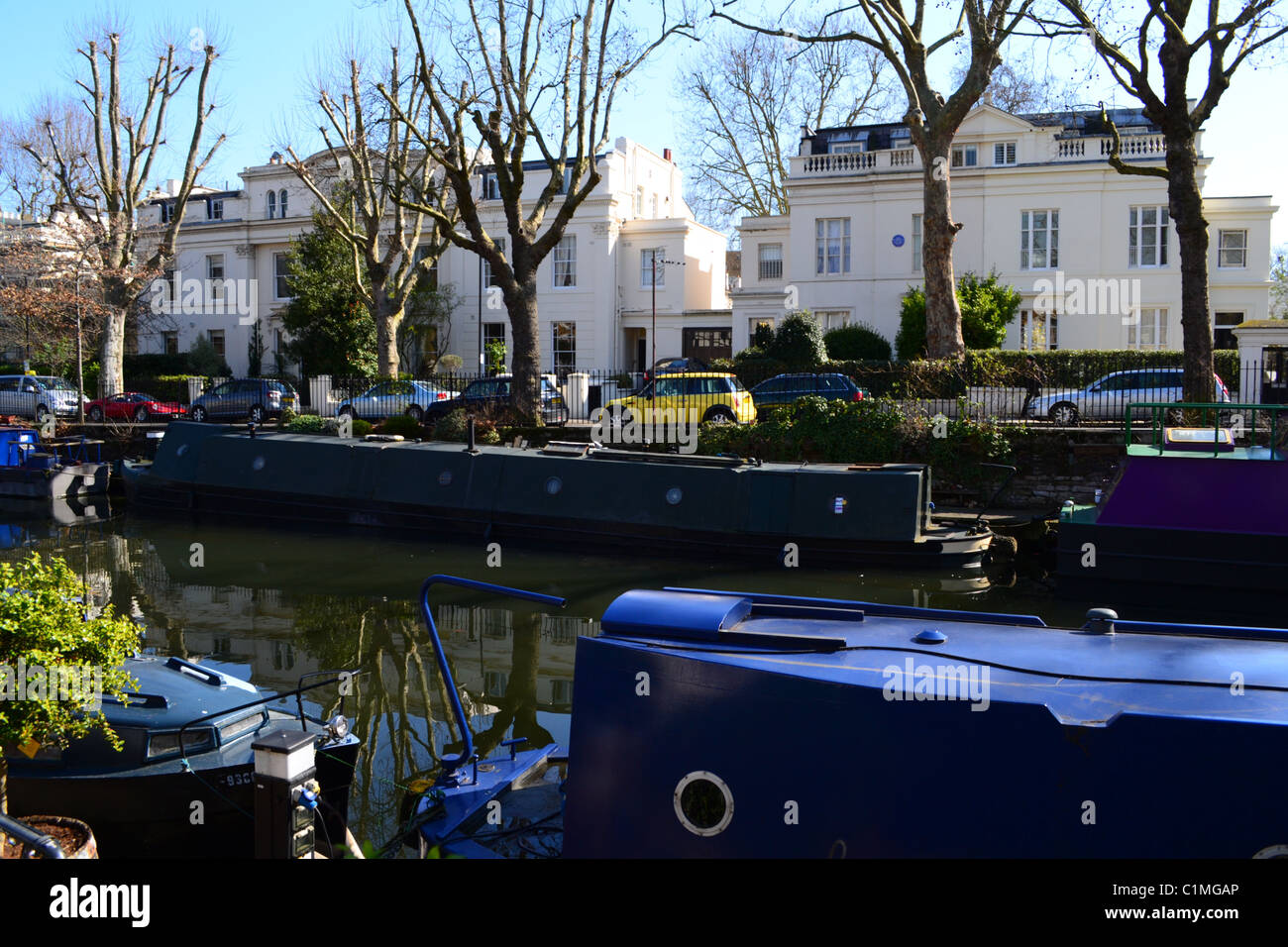 Colourful boats in Little Venice, Regent's Canal, London ARTIFEX LUCIS Stock Photo