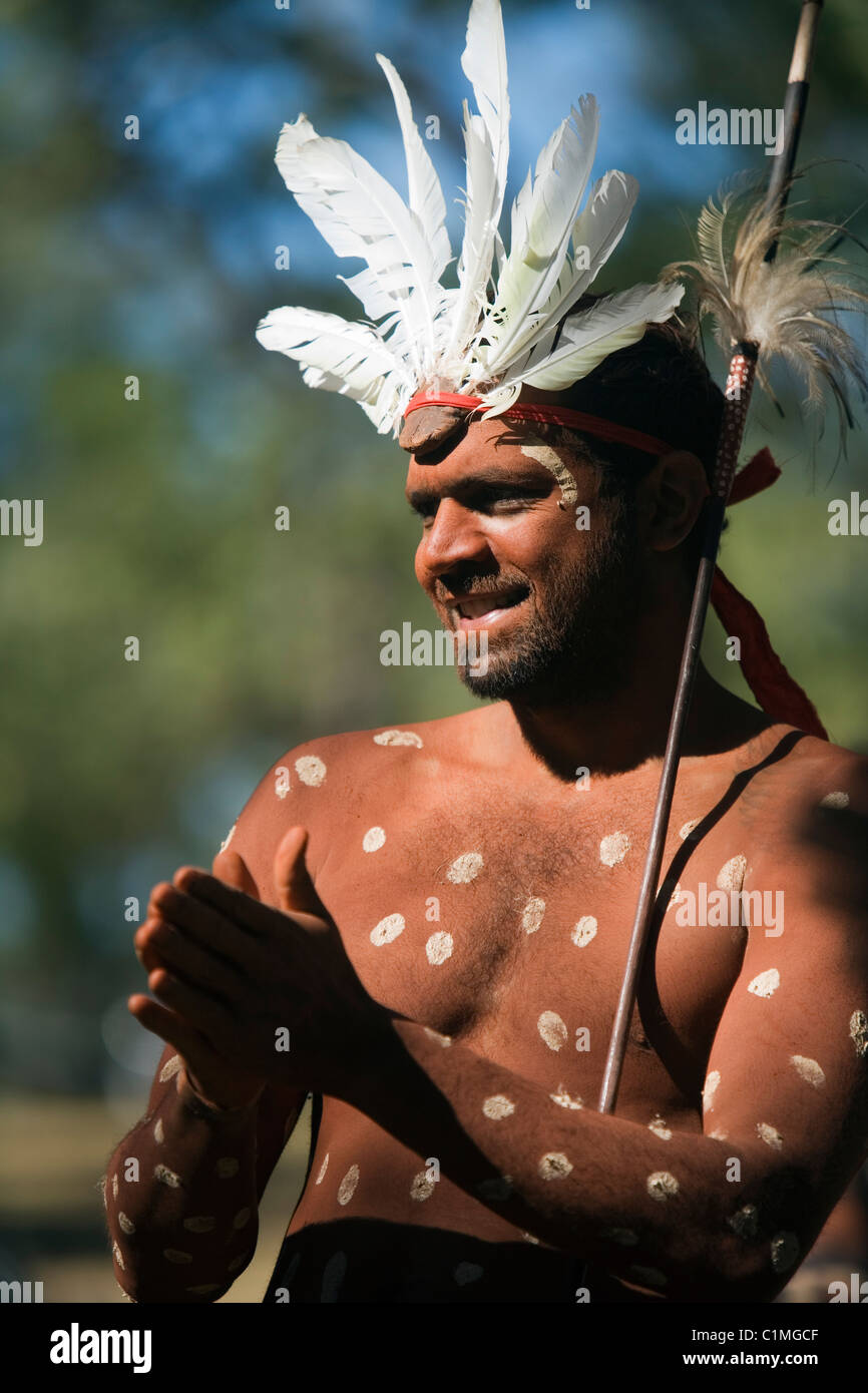 Indigenous dancer from the Aurukun aboriginal community.  Laura, Queensland, Australia Stock Photo