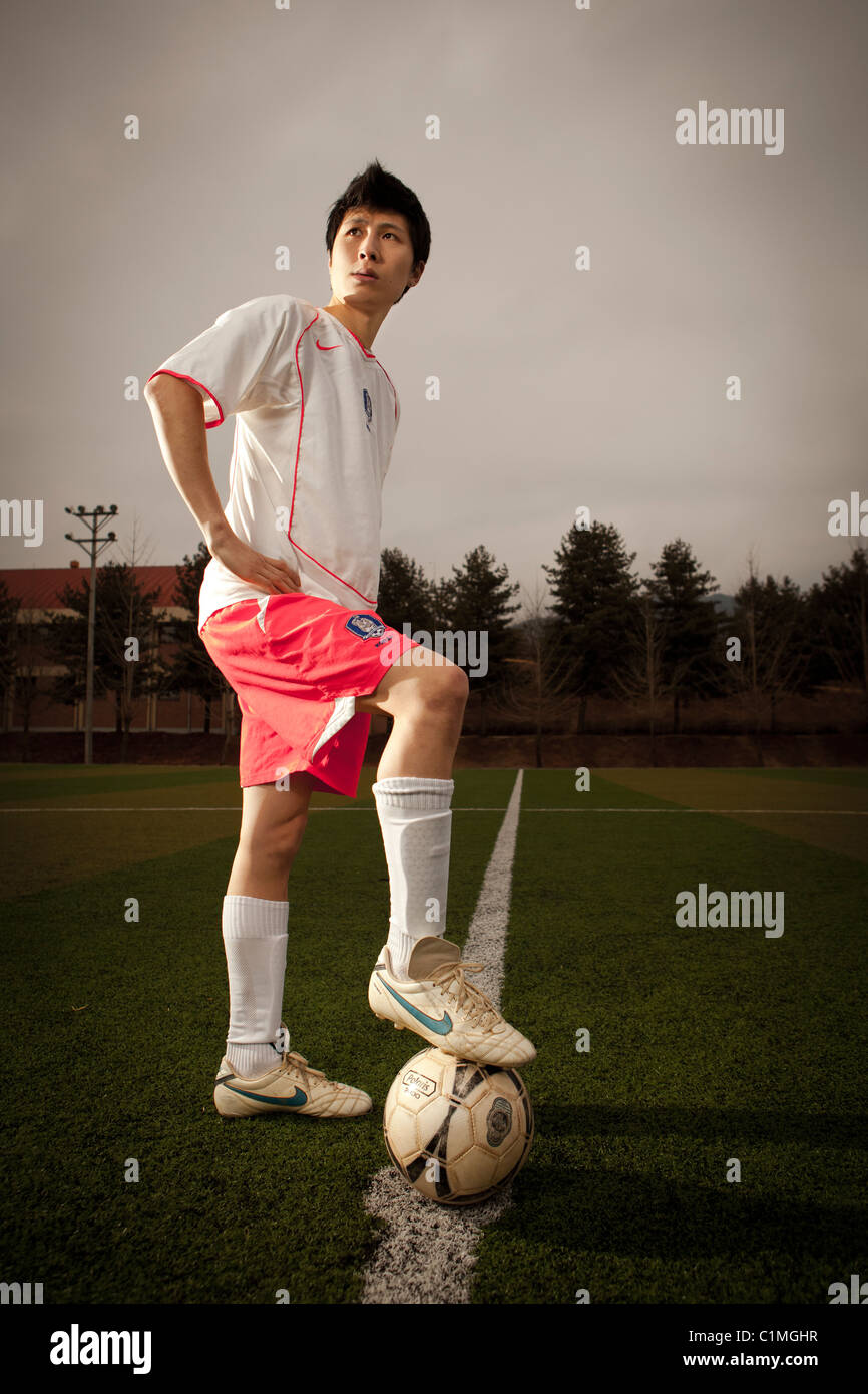 Footballer wearing Korean national team jersey in Chugju, Chungbuk