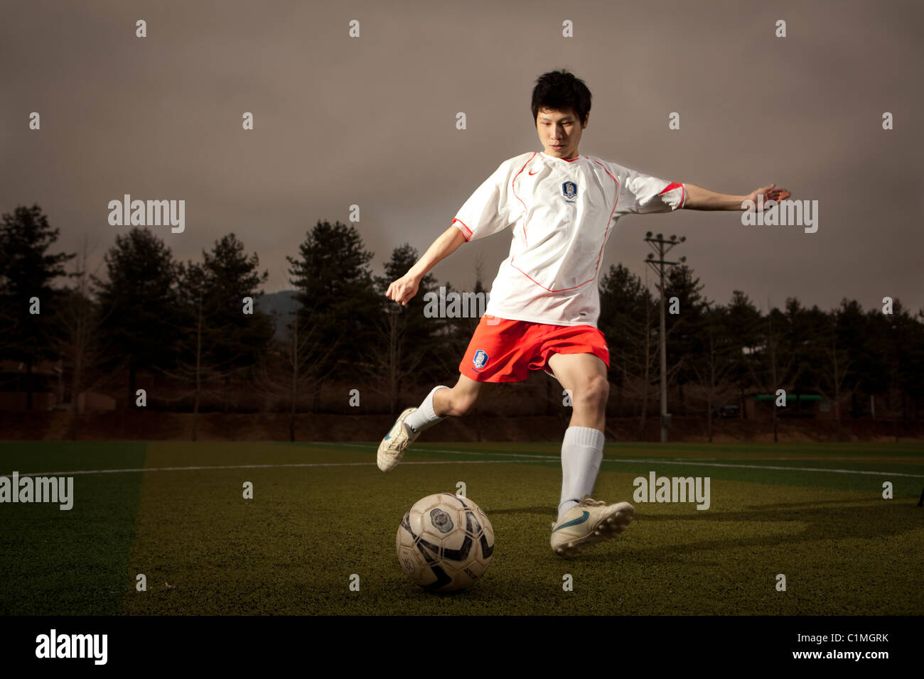 Footballer wearing Korean national team jersey in Chugju, Chungbuk