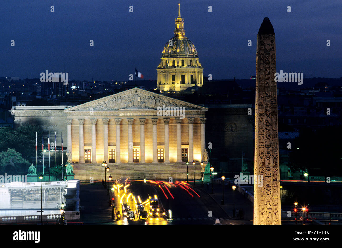 France, Paris, La the Concorde square Wwith its Obelisque,the national Assembly and the Invalides Stock Photo