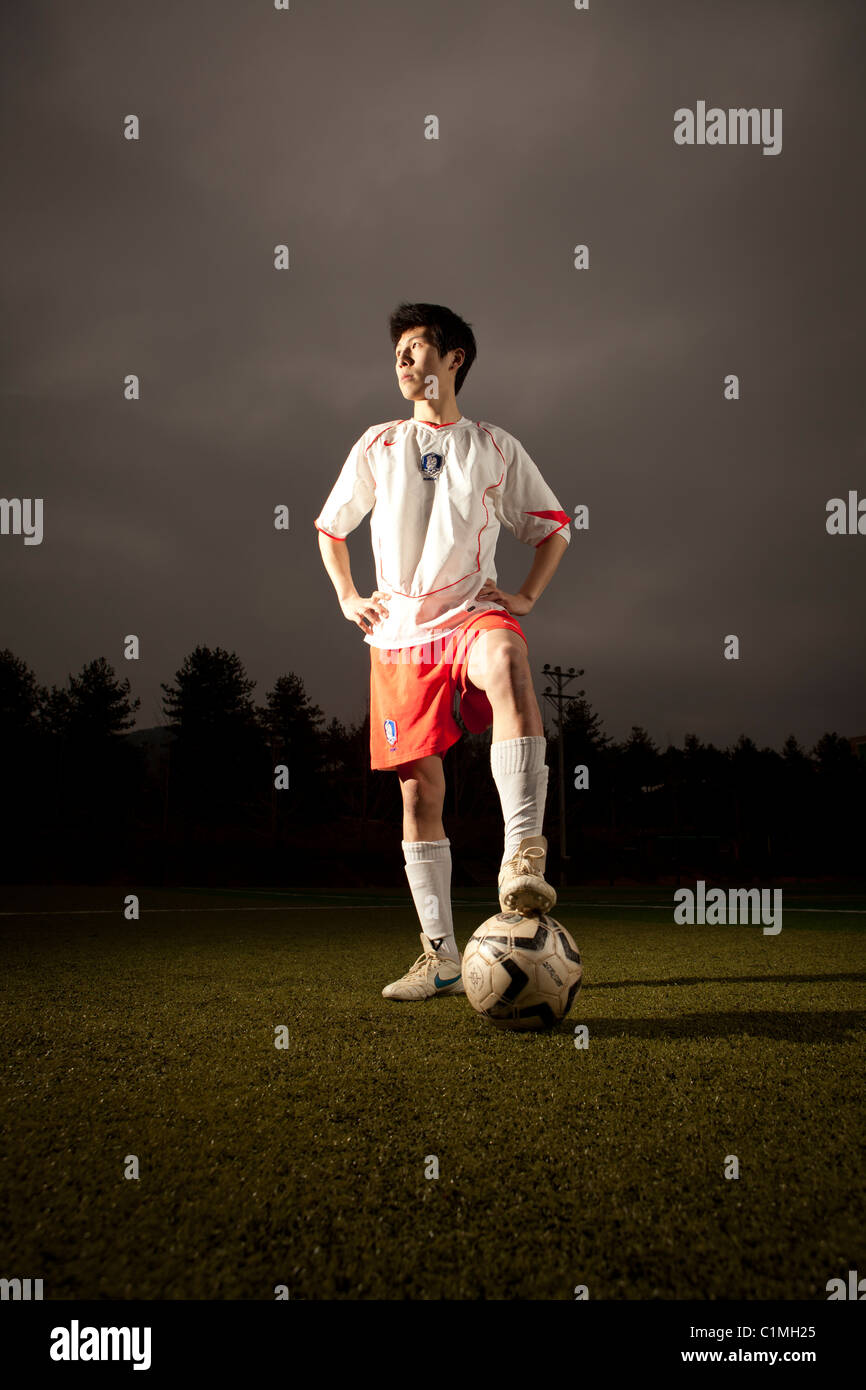 Footballer wearing Korean national team jersey in Chugju, Chungbuk
