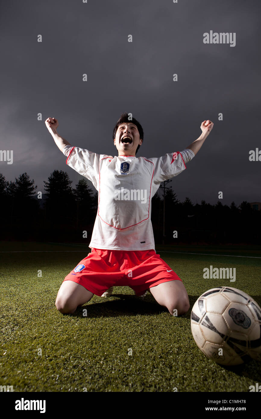 Footballer wearing Korean national team jersey in Chugju, Chungbuk
