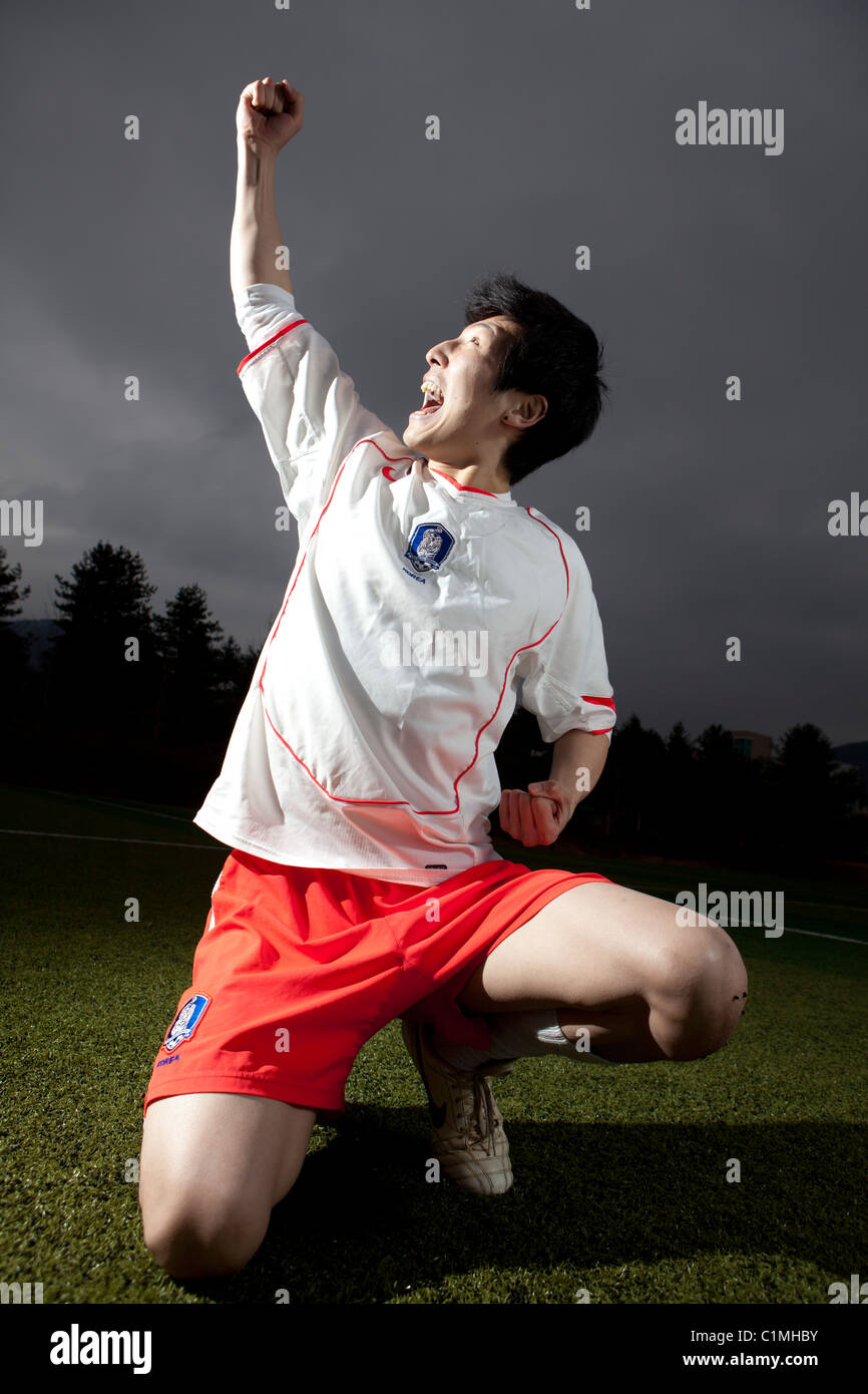 Footballer wearing Korean national team jersey in Chugju, Chungbuk