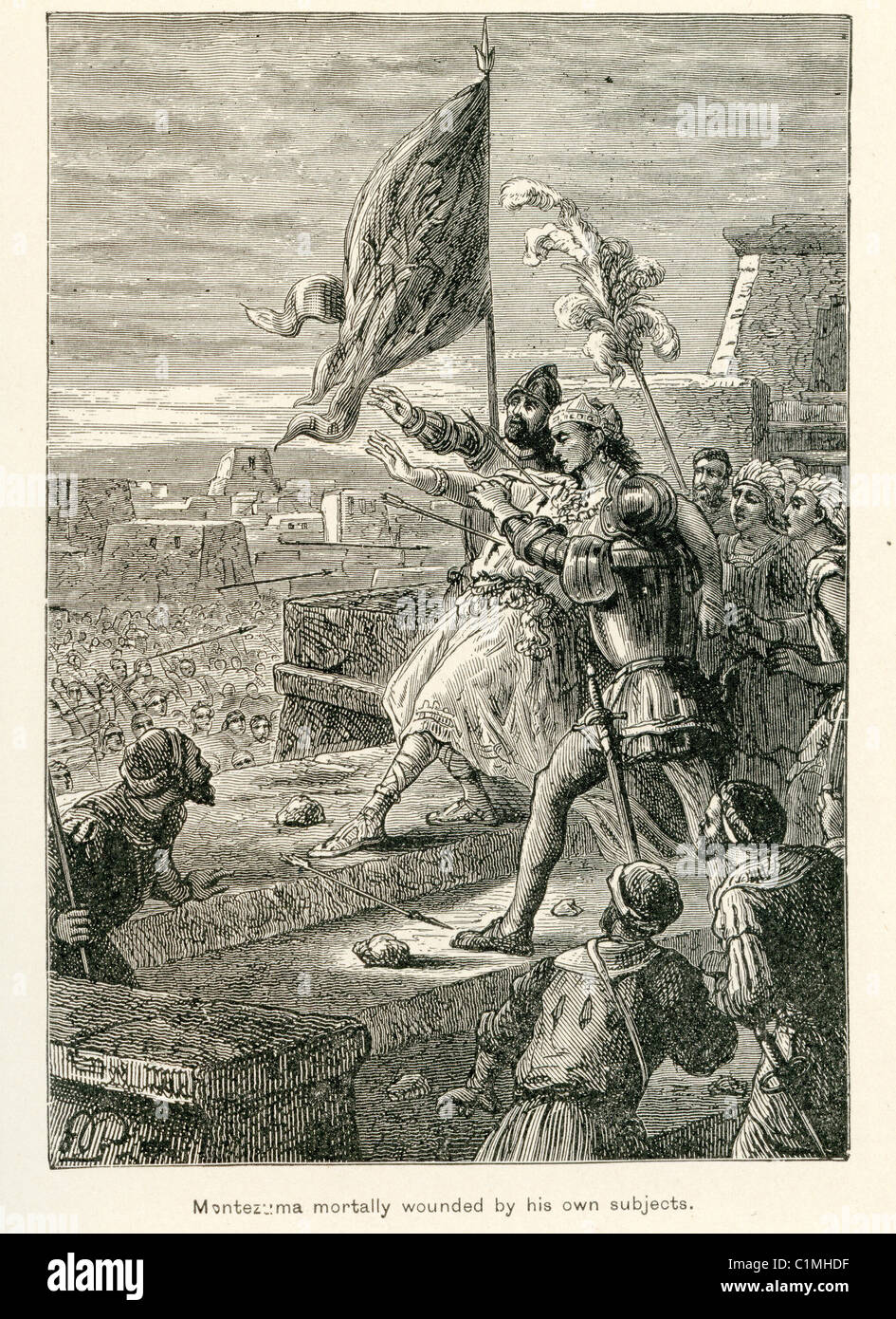 Old lithograph of The Death Of Montezuma II Stock Photo