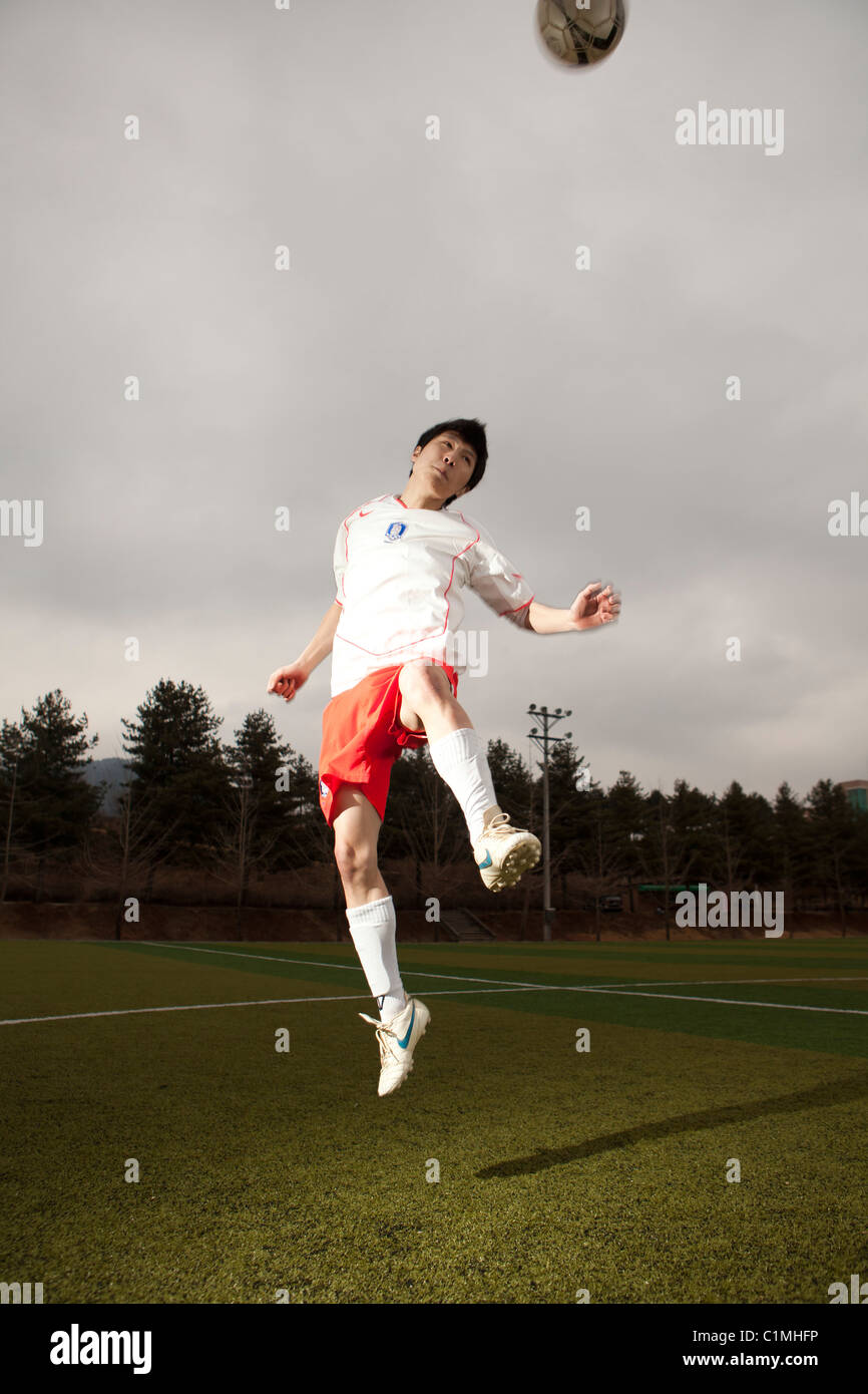 Footballer wearing Korean national team jersey in Chugju, Chungbuk