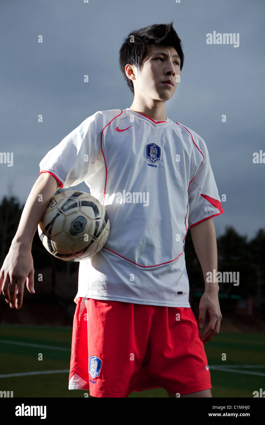 Footballer wearing Korean national team jersey in Chugju, Chungbuk