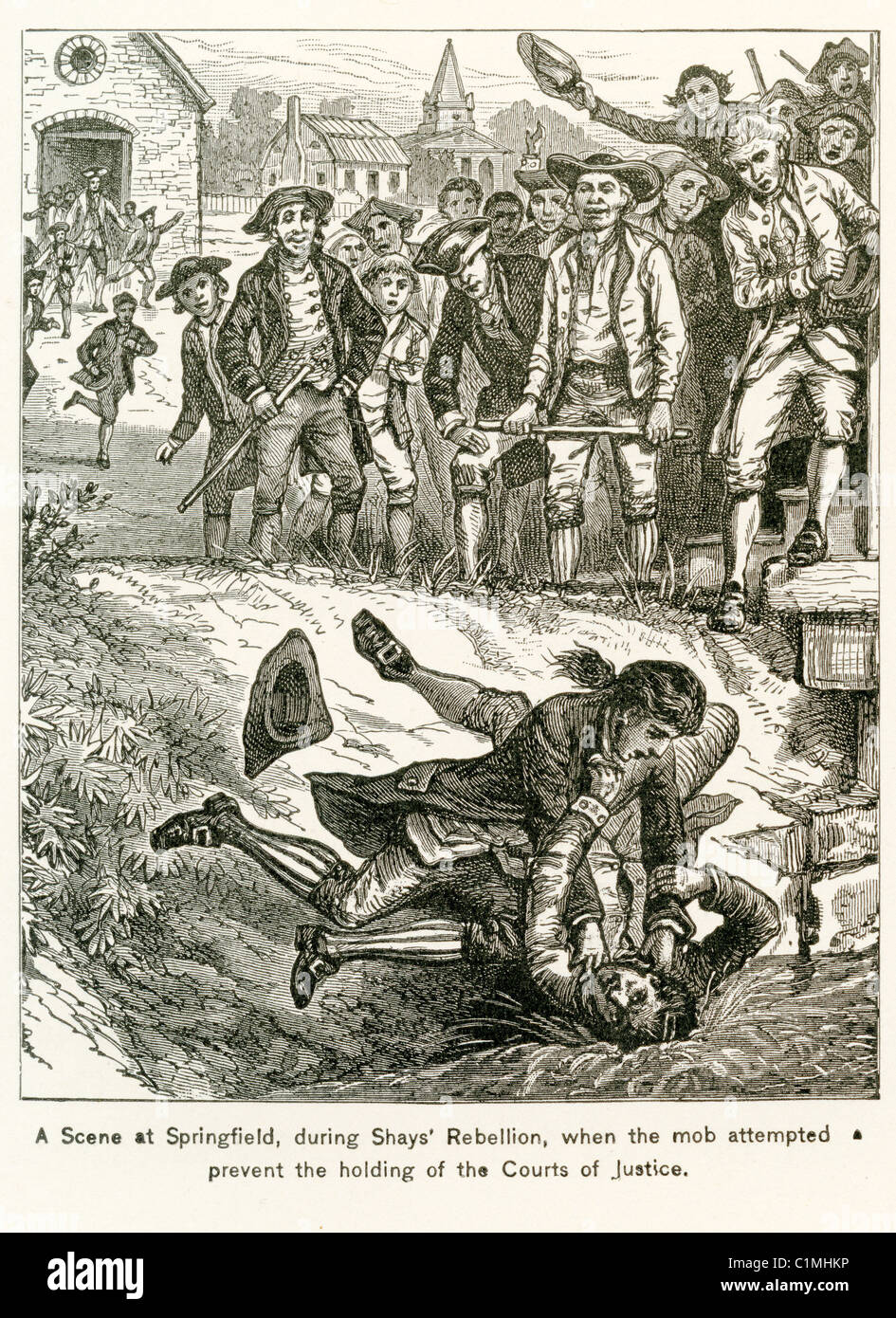 Old lithograph of Shays's Rebellion, Springfield, Massachusetts 1786 -1787