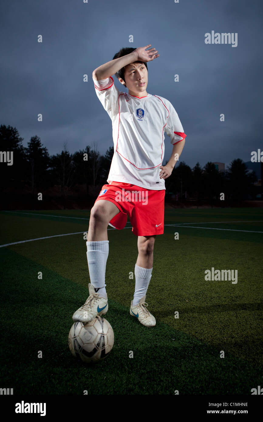 Footballer wearing Korean national team jersey in Chugju, Chungbuk