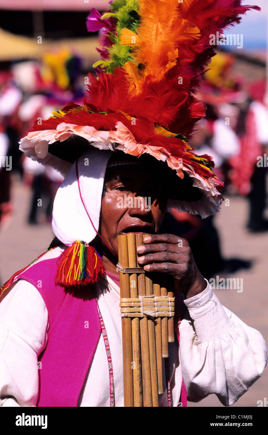 Peru, Puno Department, Lake Titicaca (3,822 m), harvest festival on the Island of Taquile Stock Photo