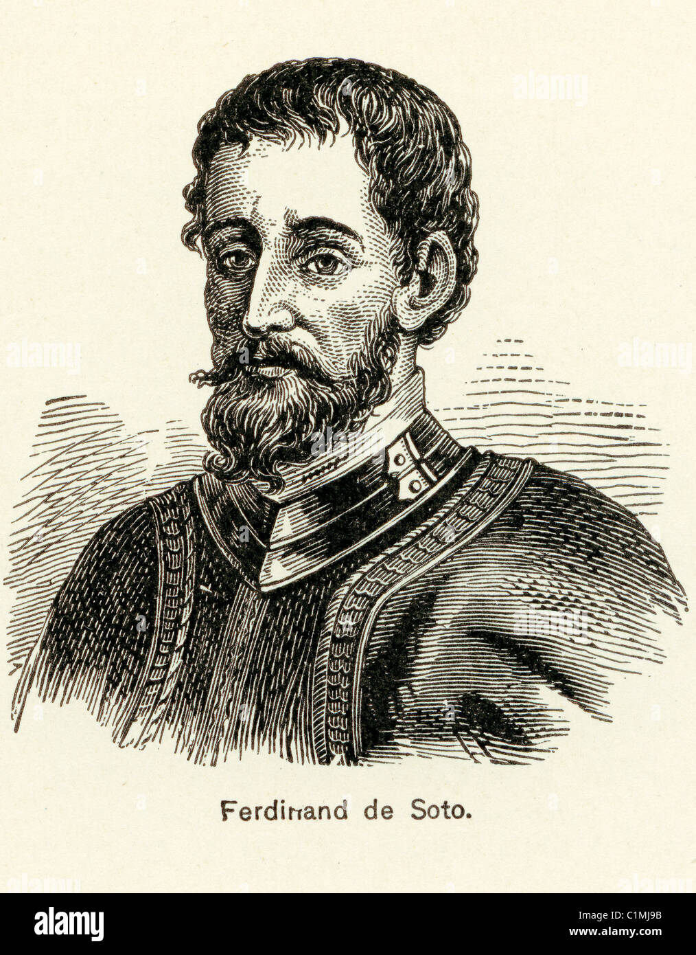 Old lithograph of Hernando de Soto aka Ferdinand do Soto - Spanish explorer and conquistador who discovered Mississippi River Stock Photo