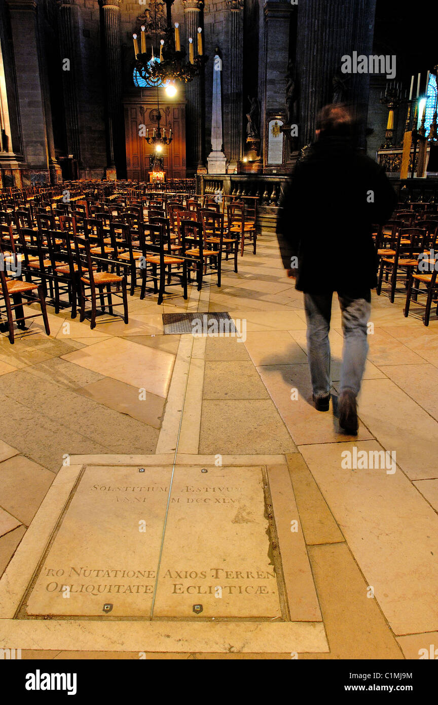France, Paris, Saint Sulpice church, sundial and its obelisk Stock