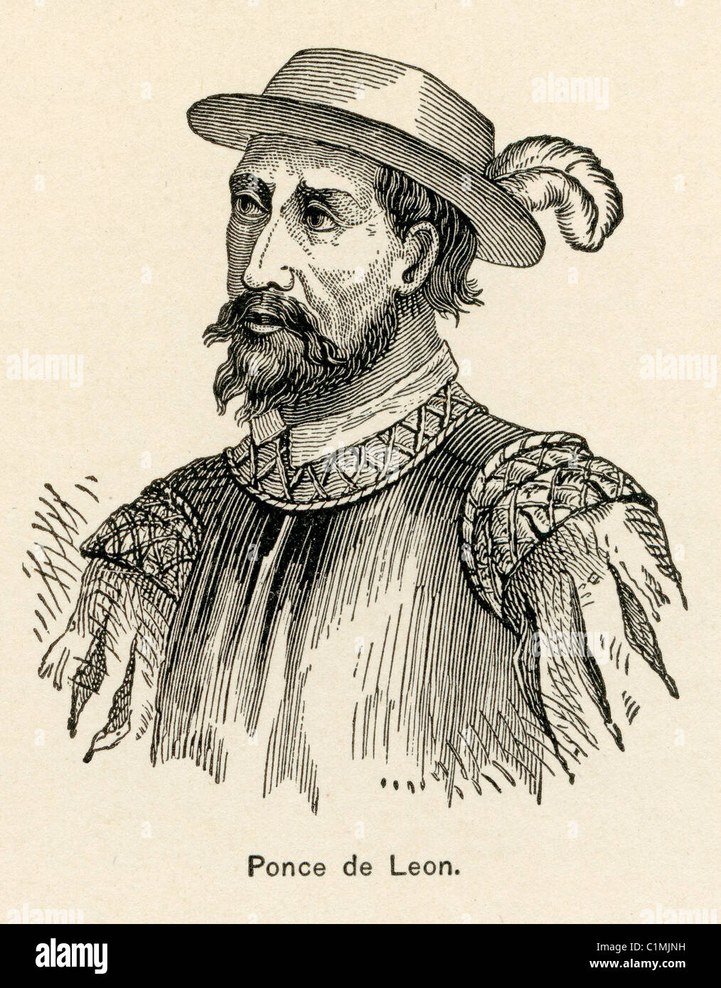 Old lithograph of Juan Ponce de León (1474 – 1521), a Spanish explorer Stock Photo