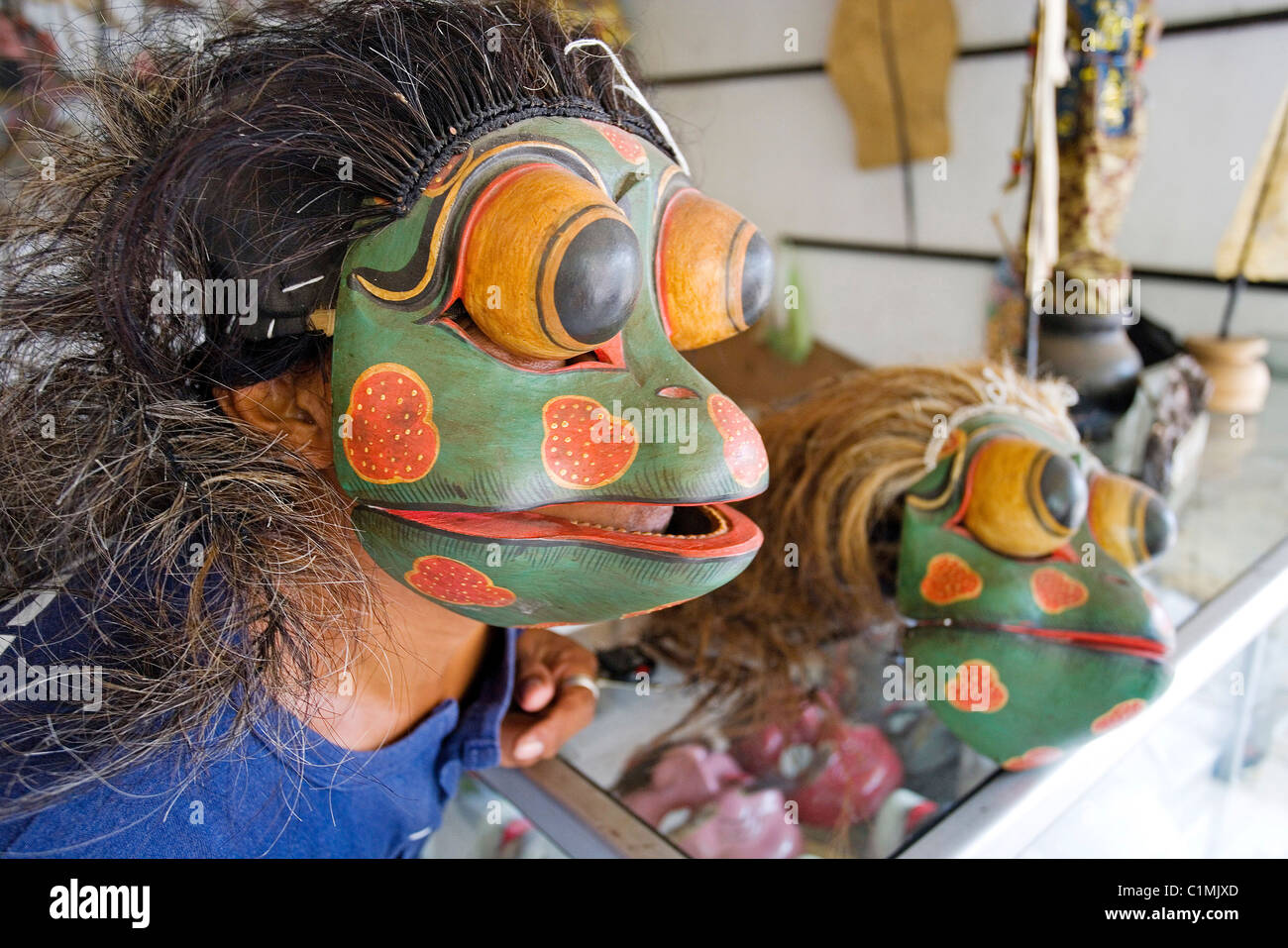 Indonesia, Bali, wayang oreng puppets maker Stock Photo