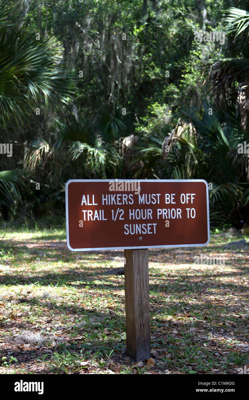 Warning and advisory signs in a Florida state park. Stock Photo