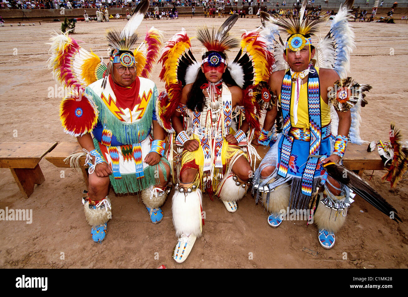 United States New Mexico Gallup Yearly Native Indians Intertribal Ceremonial Reggie Griego & friends Kiowa indians in fancy war Stock Photo
