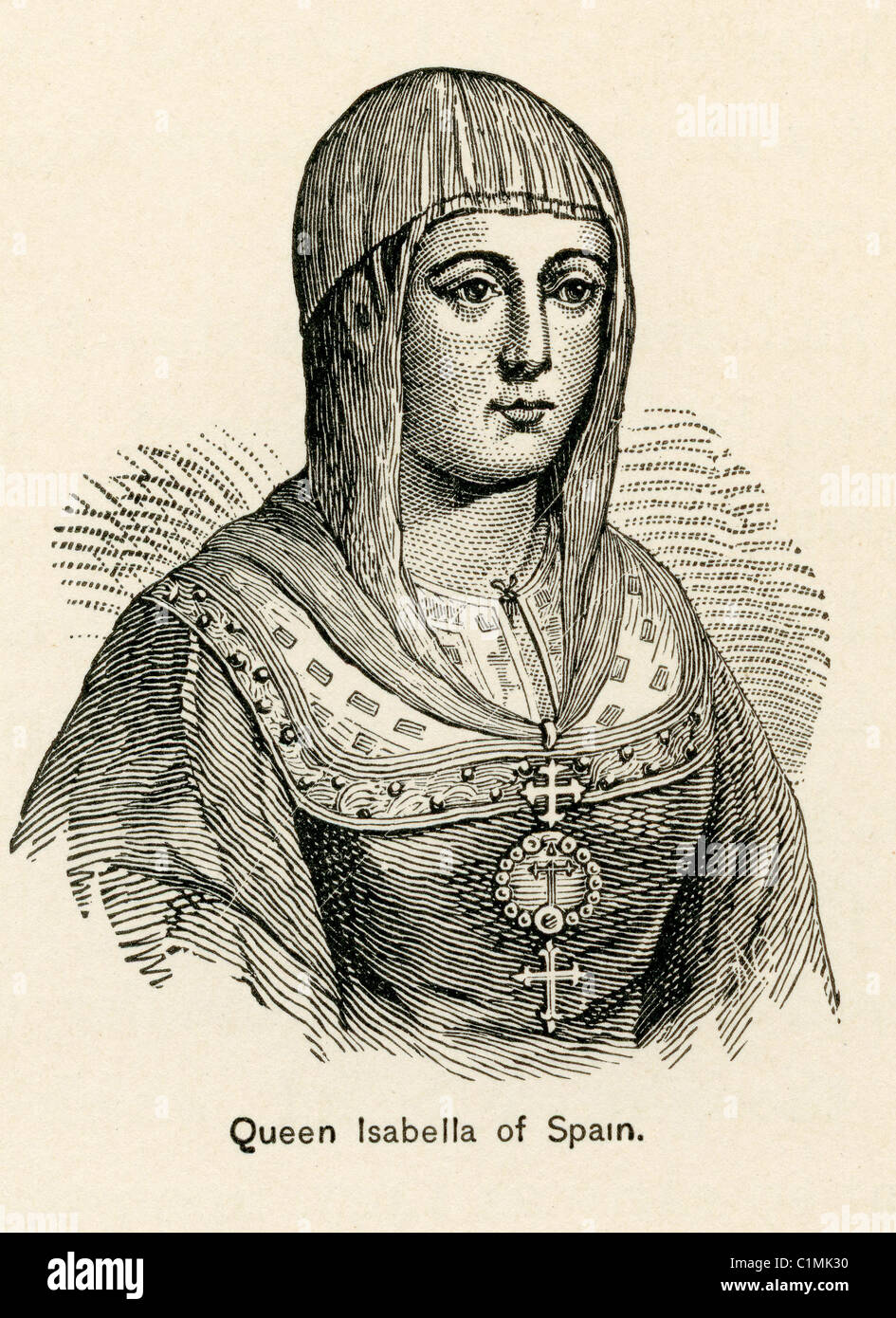 Old lithograph of  Queen Isabella I of Spain Stock Photo