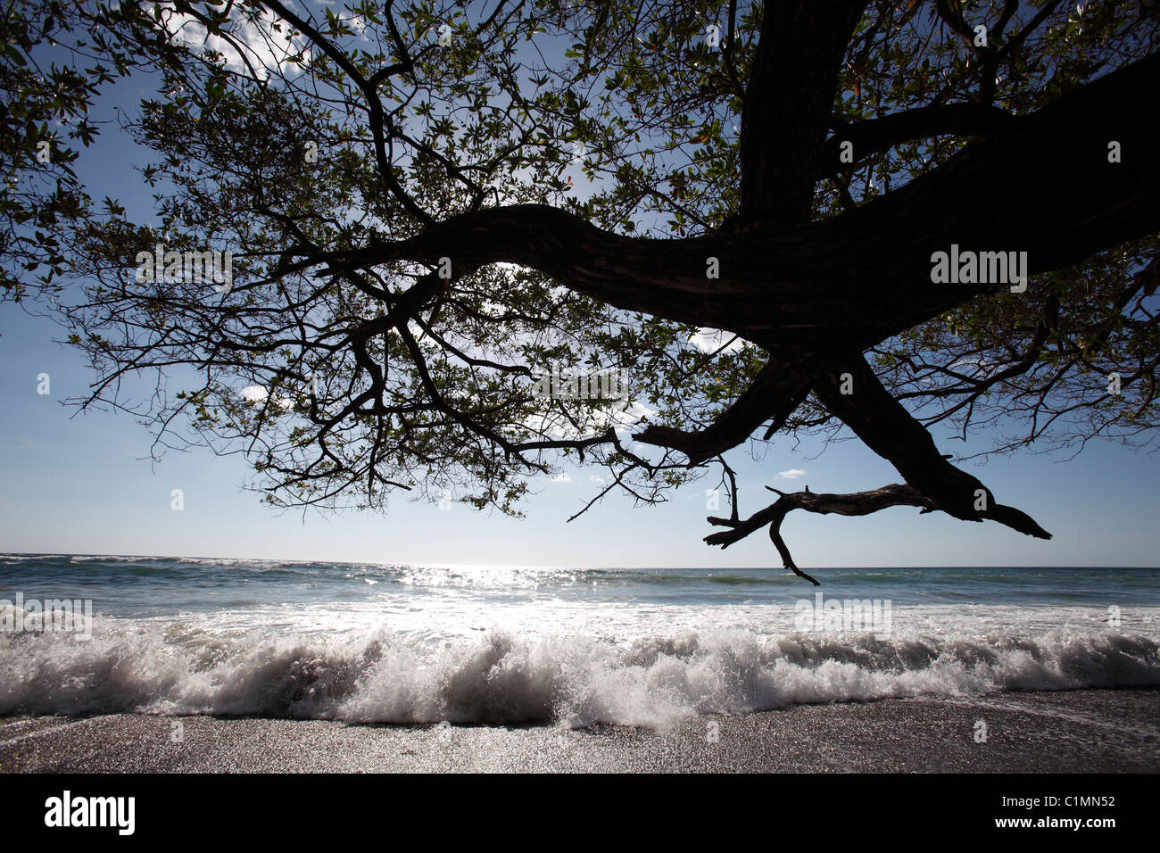 Waves crash onto the sand at Playa Avellanas, Nicoya Peninsula, Costa Rica Stock Photo