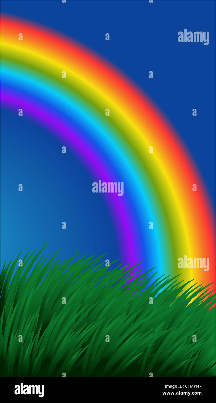 Background with grass and a rainbow Stock Photo - Alamy