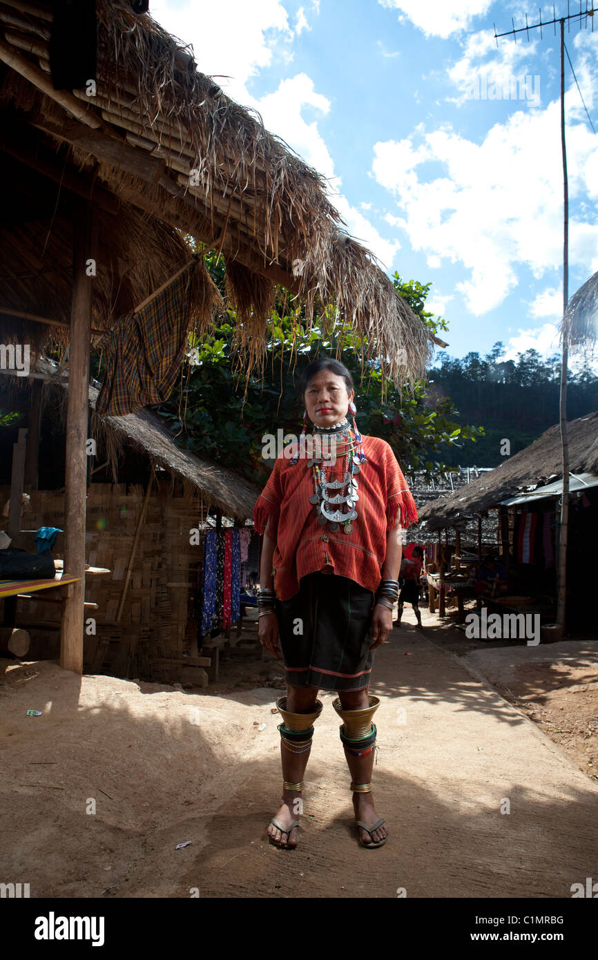 Karen woman take pose at the village in Huay Pu Keng, Mae Hong Son, Thailand Stock Photo