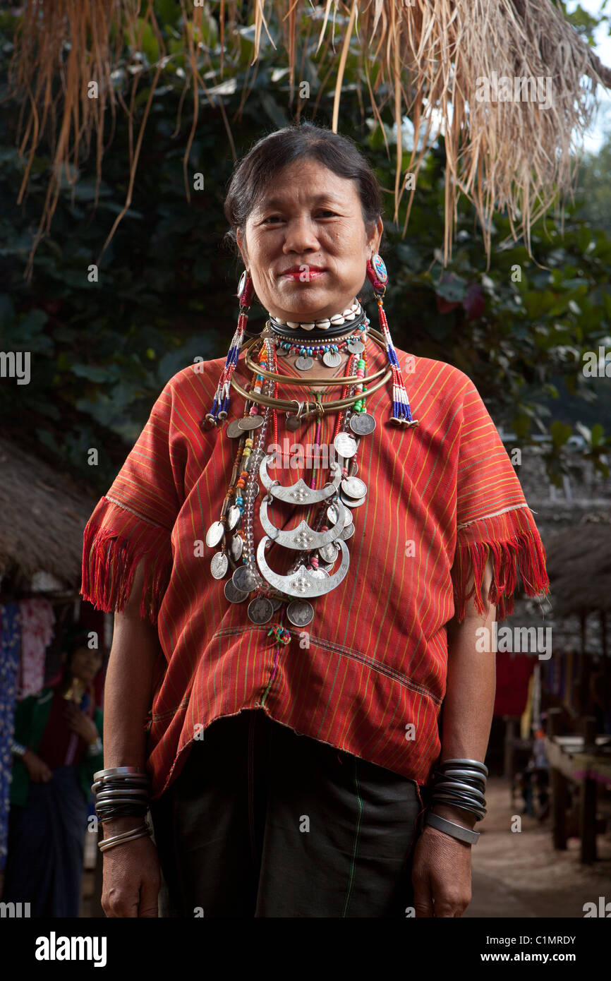 Karen woman take pose at the village in Huay Pu Keng, Mae Hong Son, Thailand Stock Photo
