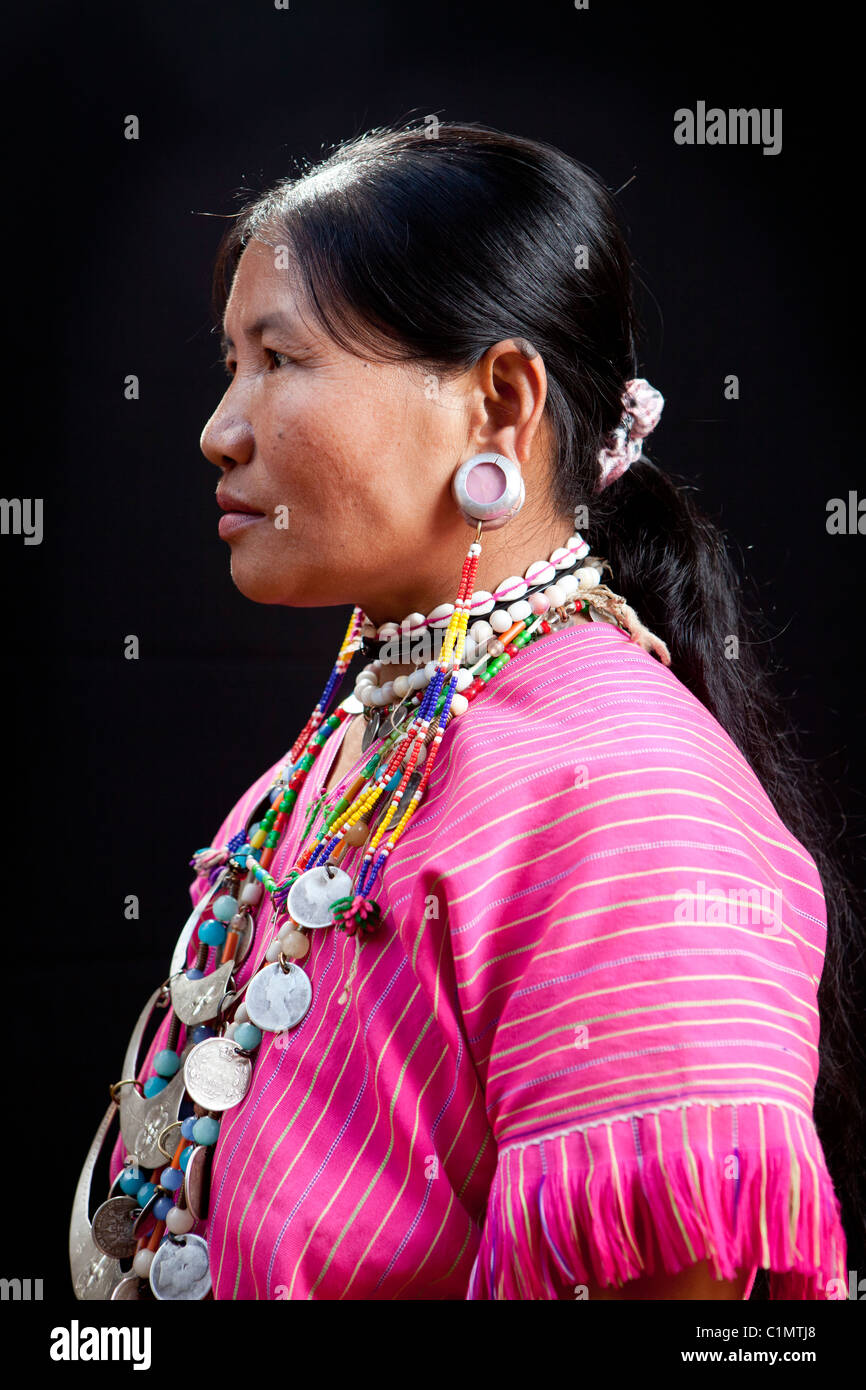 Karen woman take pose at the village in Huay Pu Keng, Mae Hong Son, Thailand Stock Photo