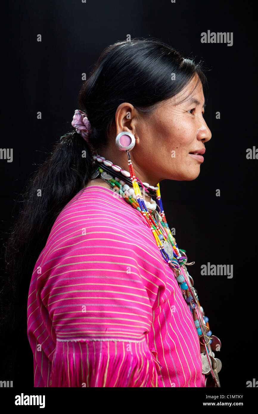 Karen woman take pose at the village in Huay Pu Keng, Mae Hong Son, Thailand Stock Photo