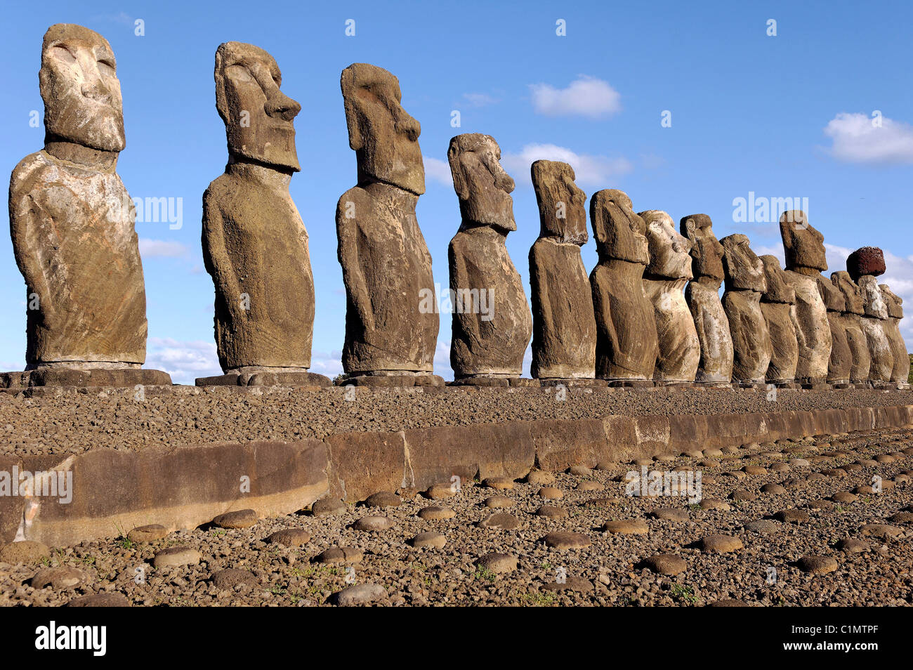 Chile Easter Island Ahu Tongariki Fifteen huge Moai stand with their