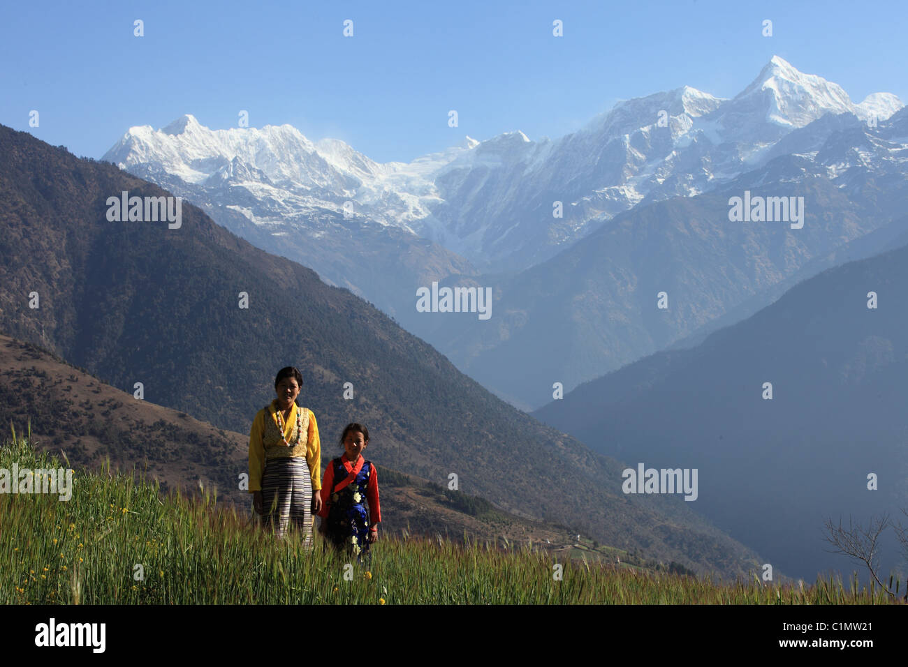 Nepali woman in the Himalaya Nepal Stock Photo