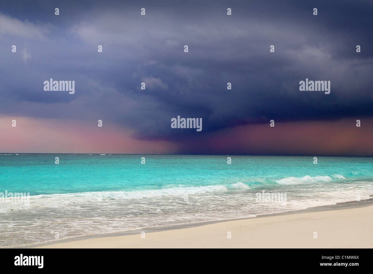 hurricane tropical storm beginning Caribbean sea dramatic sky Tulum Stock Photo